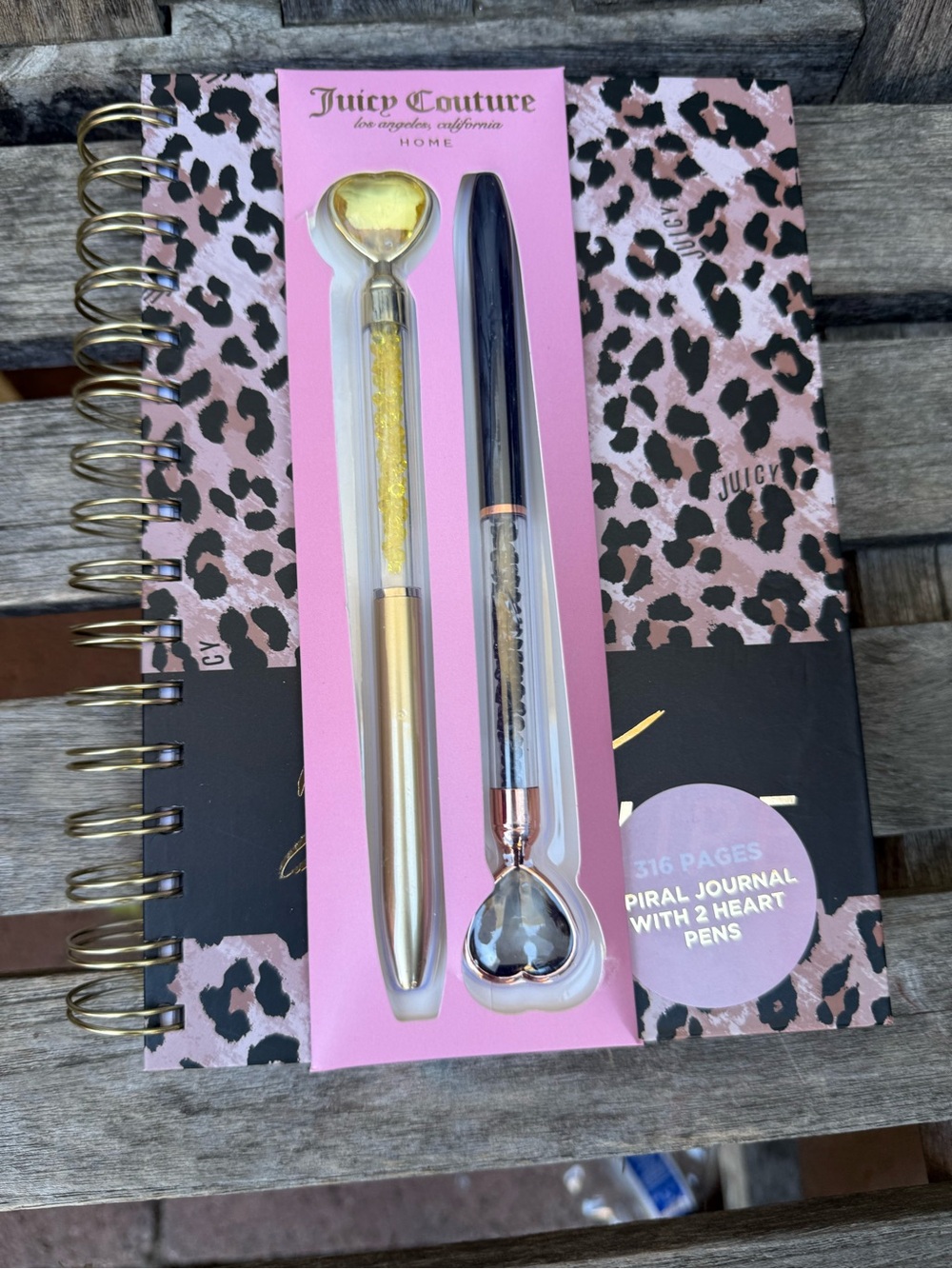Juicy Couture Pink Leopard Spiral Journal with Gold & Rose Heart Pens